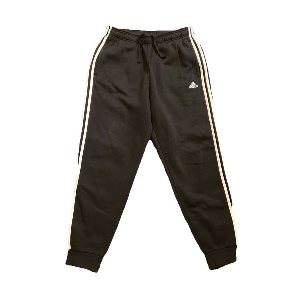 Adidas Fleece Black Sweatpants Men’s Large Joggers 3 Stripes Casual Athletic